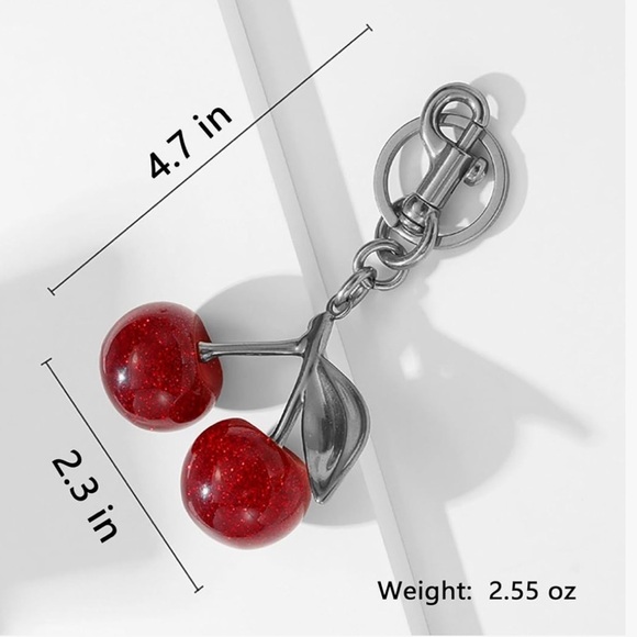 Red Cherries for your bag purse with silver hardware clip onto your coach bag - Picture 3 of 3